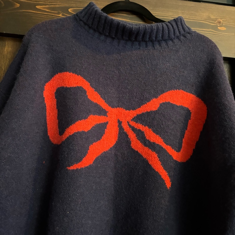 ❗️FINAL❗️SHEIN Navy Sweater with Red Bow Accent 1X - Picture 3 of 6